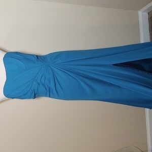 David's Bridal Full Length Strapless Formal Blue